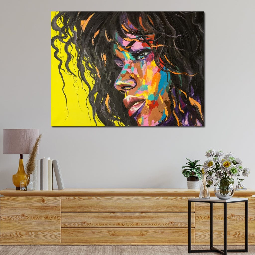 Tablou Canvas Premium, LuxCanva® GL1066, Portet in Lumini, Rebela, Par, Cret, Expresie, Magnetism, Cromatic, Hipnotic, Femeie, Arta, Living, Dormitor