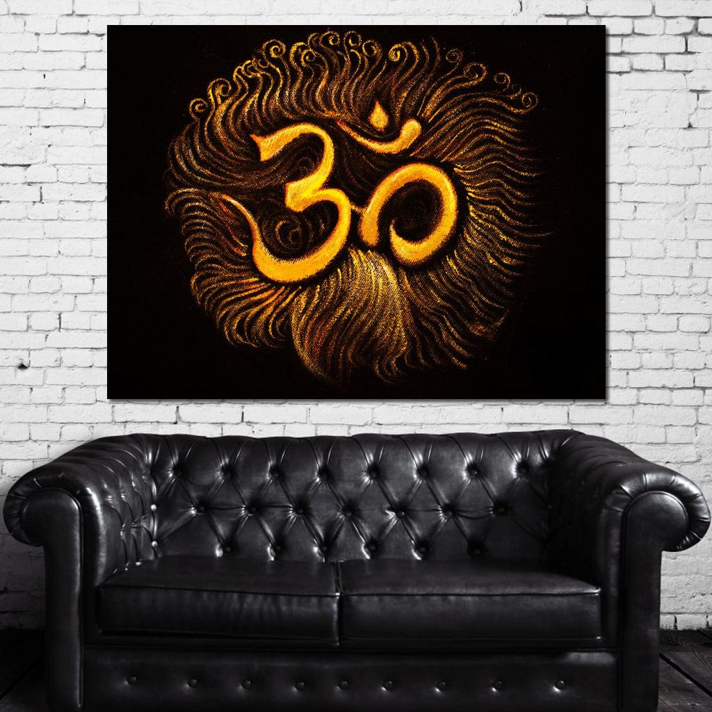 Tablou Canvas Premium LuxCanva® I106, Puterea OM, Meditatie, Zen, Spiritualitate, Energie, Vibratie, Chakra, Univers, Aur, Iluminare, Simbol Sacru, Living, Dormitor