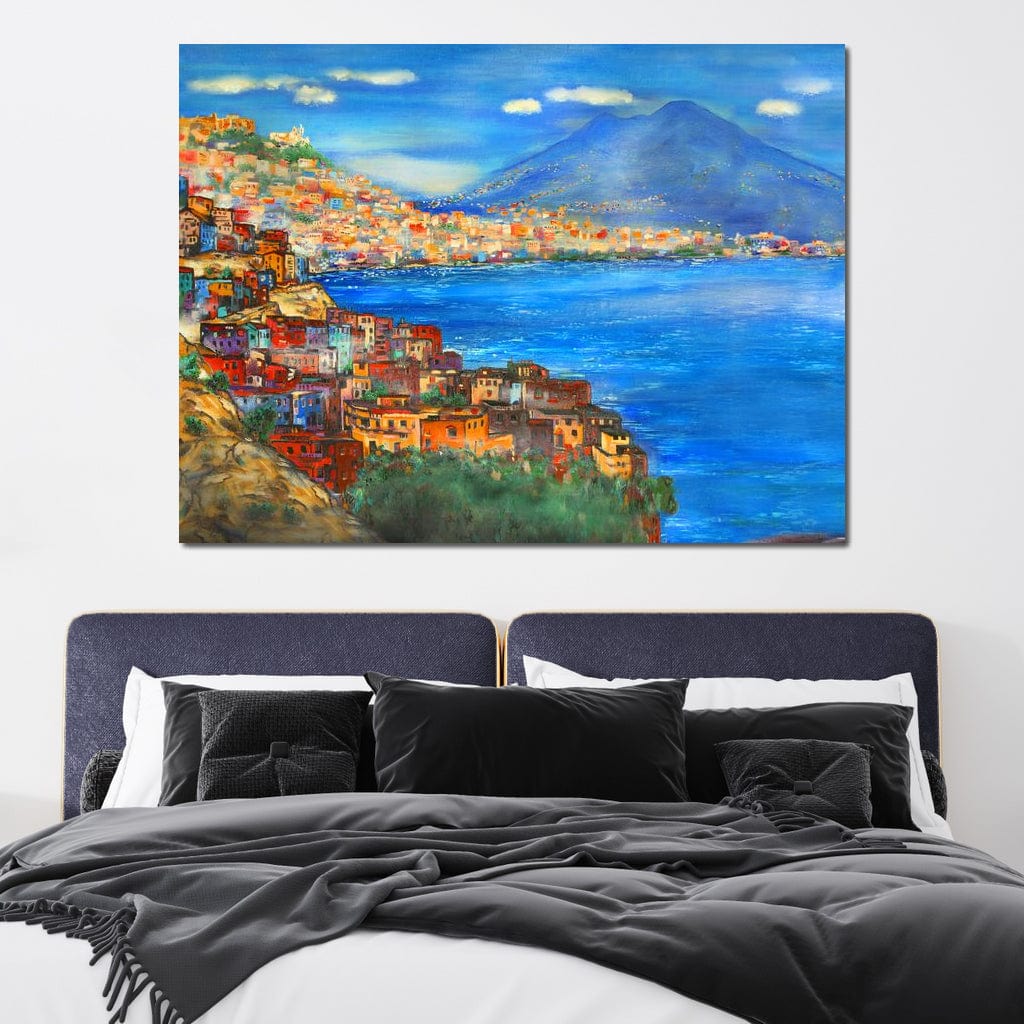Tablou Canvas Premium, LuxCanva® O1027, Lumina peste Napoli, Oras, Coasta, Italia, Mediterana, Soare, Munte, Mare, Casa, Curcubeu, Cromatic, Azur, Solar, Caldura, Senin, Birou, Living, Dormitor