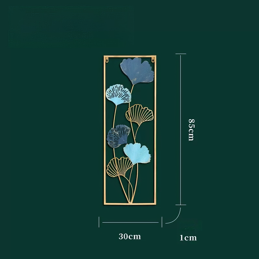 Decoratiune Metalica de Perete LuxCanva® Blue Petal Contour A2926R, din Metal, Verticala, Auriu, Bleu, Gri Petrol, Dimensiune Mare 30 × 85 × 2 cm