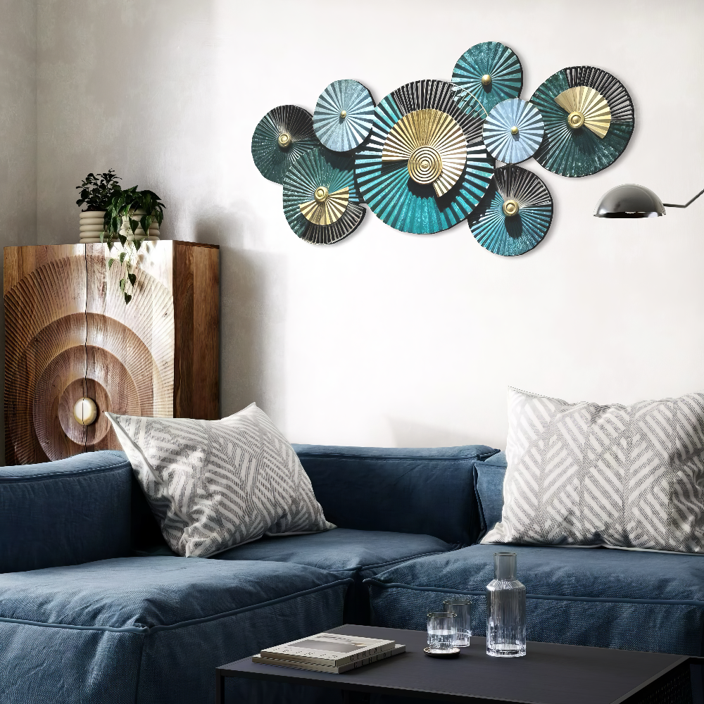 Decoratiune Metalica de Perete LuxCanva® EmeraldVanity A2018, din Metal, Orizontala, Verde, Auriu, Dimensiune Mare 134 x 67 cm