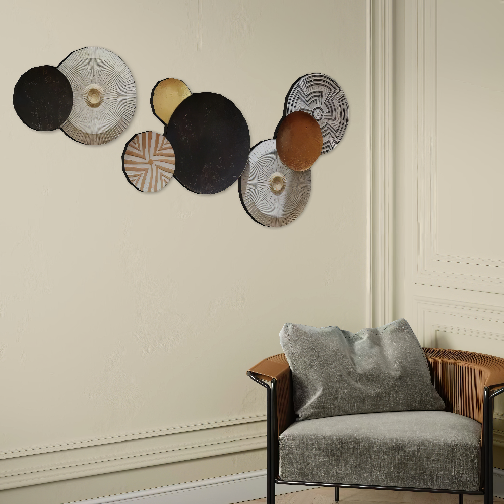 Set 2 Decoratiuni Metalice de Perete LuxCanva® Bronze Mirage A2284, din Metal, Orizontala, Negru, Auriu, Alb, Cupru, Dimensiune Mare 197 x 77 x 14 cm