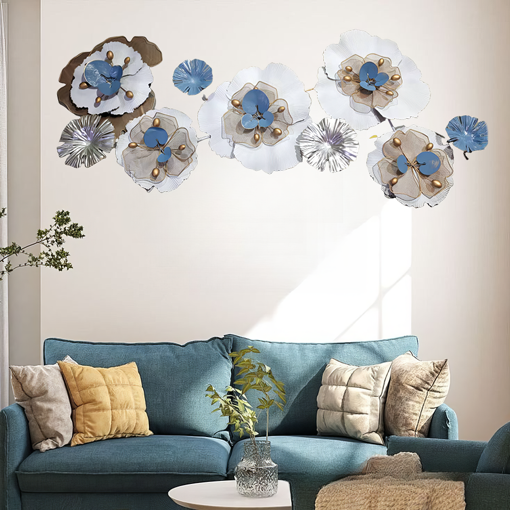 Decoratiune Metalica de Perete LuxCanva® CrystalBloom A2025M Alb, din Metal, Orizontala, Auriu, Alb, Gri, Dimensiune Mare 160 x 64 cm