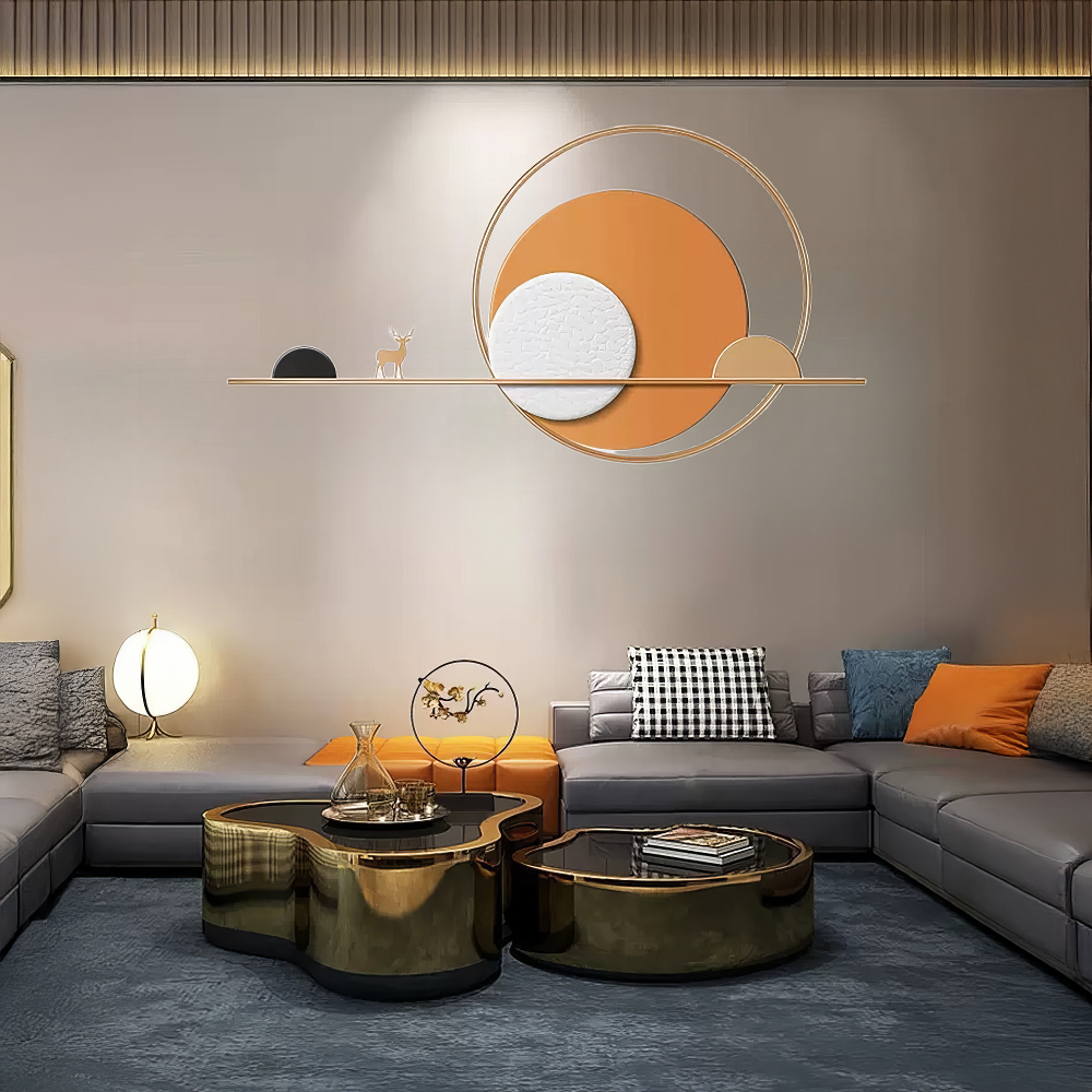 Decoratiune Metalica de Perete LuxCanva® Sunset Horizon A2274, din Metal, Orizontala, Portocaliu, Alb, Auriu, Dimensiune Mare 150 x 80 cm