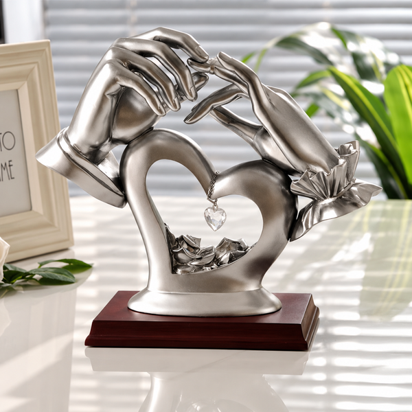 Statueta Decorativa LuxCanva® Love Symbol, Doua Maini Unite, Alb si Auriu, 24 cm