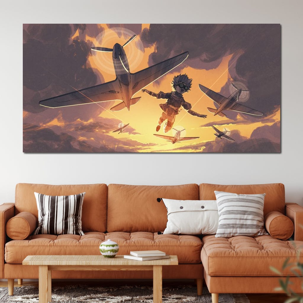 Tablou Canvas Premium, LuxCanva® K1019, Micul Aviator, Zbor, Vise, Nori, Cer, Copil, Escadrila, Soare, Stele, Avioane, Aventura, Curaj, Erou, Aerian, Cinematic, Aviatie, Camera Copii