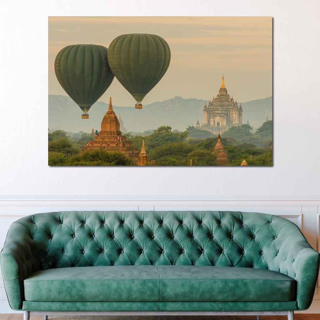 Tablou Canvas Premium LuxCanva® I105, Povestea Templelor, Balon, Templu, Calatorie, Natura, Bagan, Aventura, Zen, Magie, Myanmar, Istorie, Living, Dormitor