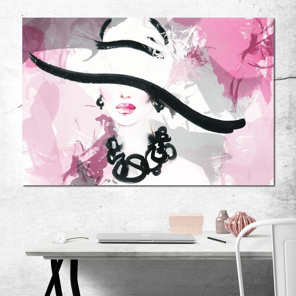 Tablou Canvas Premium, LuxCanva® G1083, Chic si Elegant, Palarie, Accesoriu, Colier, Roz, Sofisticata, Stil, Fashion, Lady, Bijuterie, Living, Dormitor