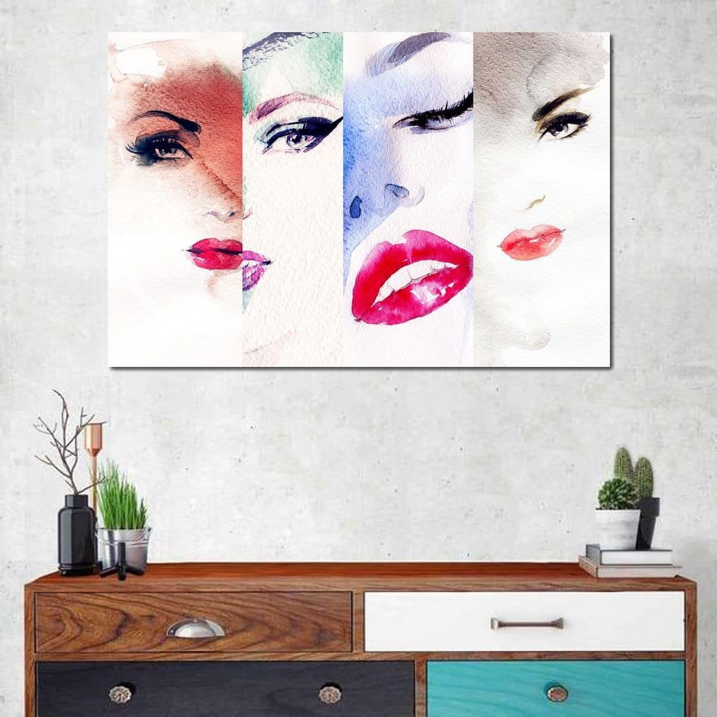 Tablou Canvas Premium, LuxCanva® G1080, Portrete in Acuarela, Femei, Chipuri, Priviri, Reflexii, Stil, Atitudine, Maiestrie, Living, Dormitor