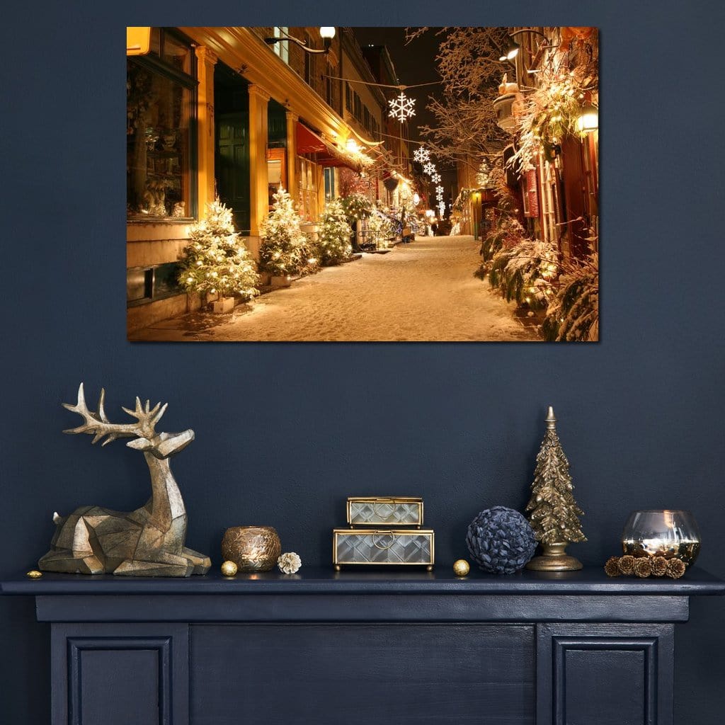 Tablou Canvas Premium LuxCanva® D1005, Magia Craciunului , Plimbare, Lumini, Sarbatori, Living Room, Strada, Culori Vibrante