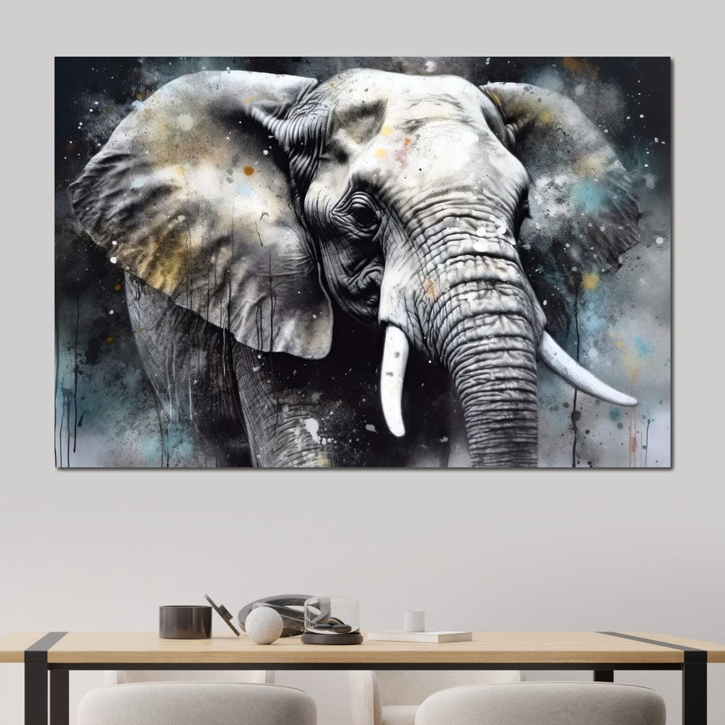 Tablou Canvas Premium, LuxCanva® M1313, Pulbere de Univers, Elefant, Artistic, Profil, Pictura, Colti, Grafit, Cenusiu, Abstract, Realist, Animal, Salbatic, Birou, Living, Camera Copil