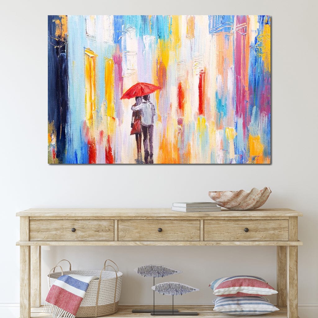 Tablou Canvas Premium LuxCanva® E1035, Ploaie Romantica, Colorit, Ploaie, Imbratisare, Armonie, Comunicare, Living Room, Culori vibrante