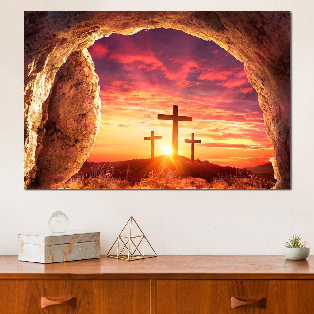 Tablou Canvas Premium LuxCanva® H1017 Lumina Invierii , Cruce, Inviere, Lumina, Jertfa, Promisiune, Rasarit, Salvare, Vesnicie, Living, Dormitor