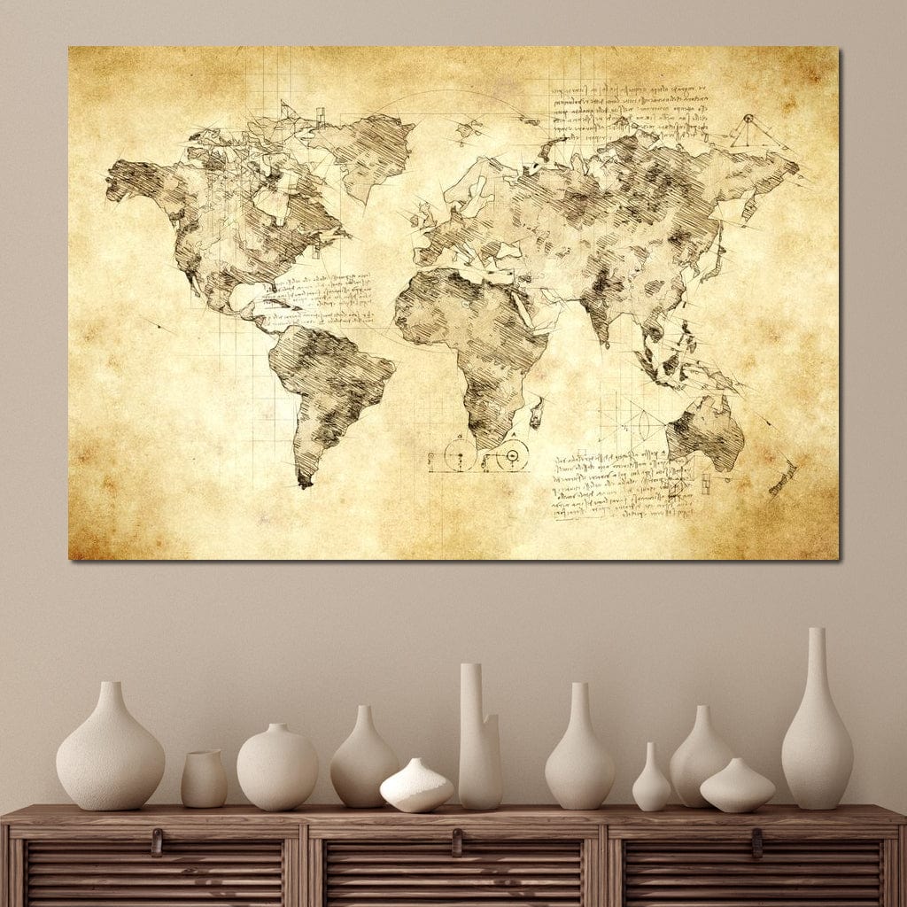 tablou canvas cu lumea desenata in schita