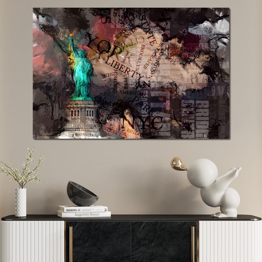Tablou Canvas Premium, LuxCanva® O1046, Simboluri Americane, Statuie, Libertate, Visare, Manhattan, Abstract, Expresiv, Eclectic, Cosmopolit, Arta, Progres, Independenta, Birou, Living, Dormitor