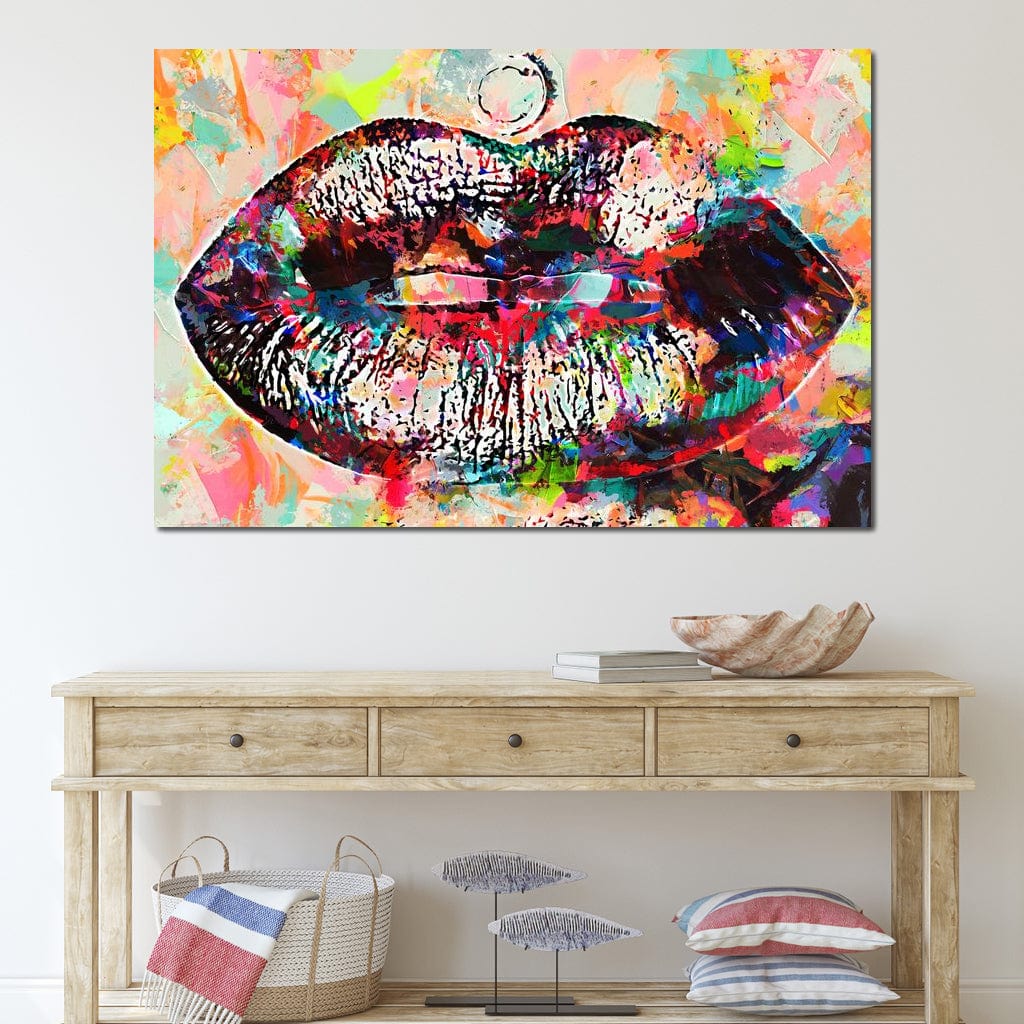 Tablou Canvas Premium LuxCanva® E1028, Sarut Pop Art, Buze, Glamour, Neon, Cromatic, Senzualitate, Living Room, Culori vibrante