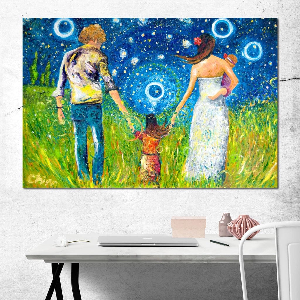 Tablou Canvas Premium, LuxCanva® K1020, Familia Impreuna, Mama, Tata, Copil, Cer, Pasi, Plimbare, Timp, Infinit, Iubire, Vesnicie, Inimi, Calatorie, Armonie, Emotie, Iubitor, Camera Copii