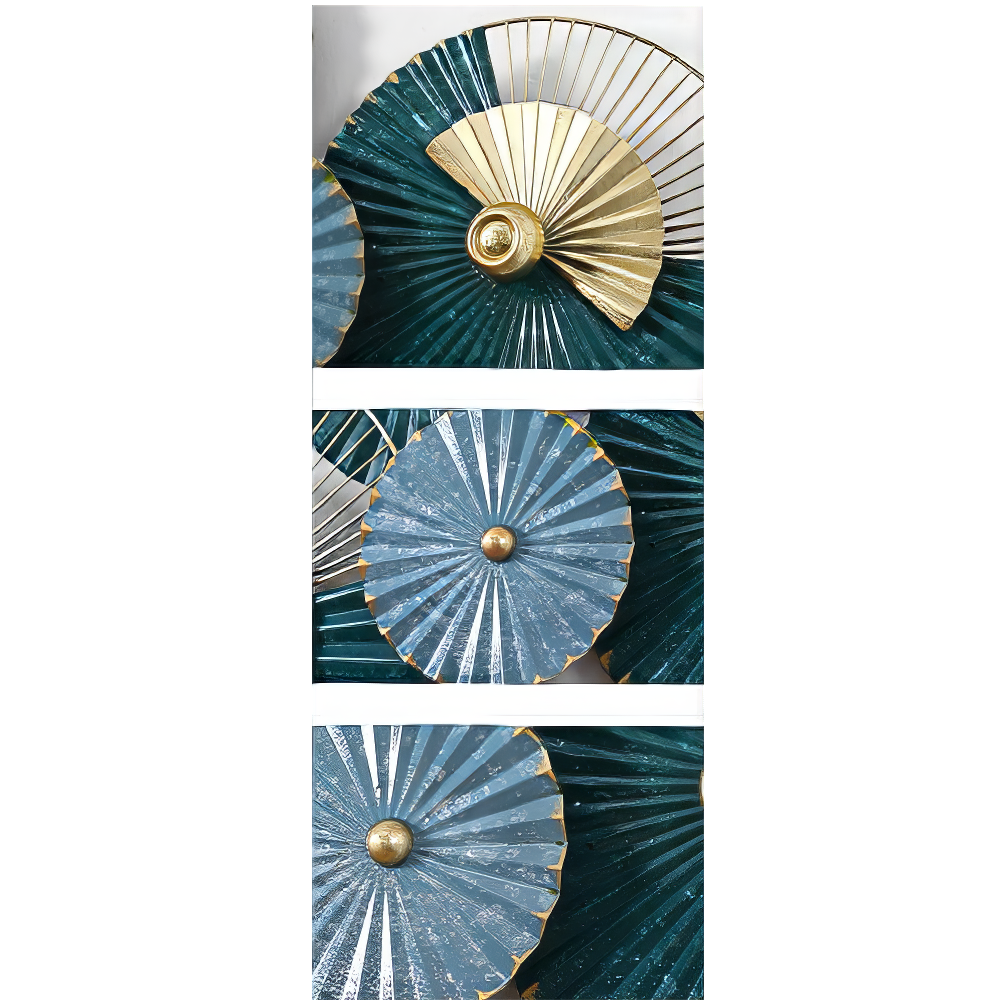 Decoratiune Metalica de Perete LuxCanva® EmeraldVanity A2018, din Metal, Orizontala, Verde, Auriu, Dimensiune Mare 134 x 67 cm