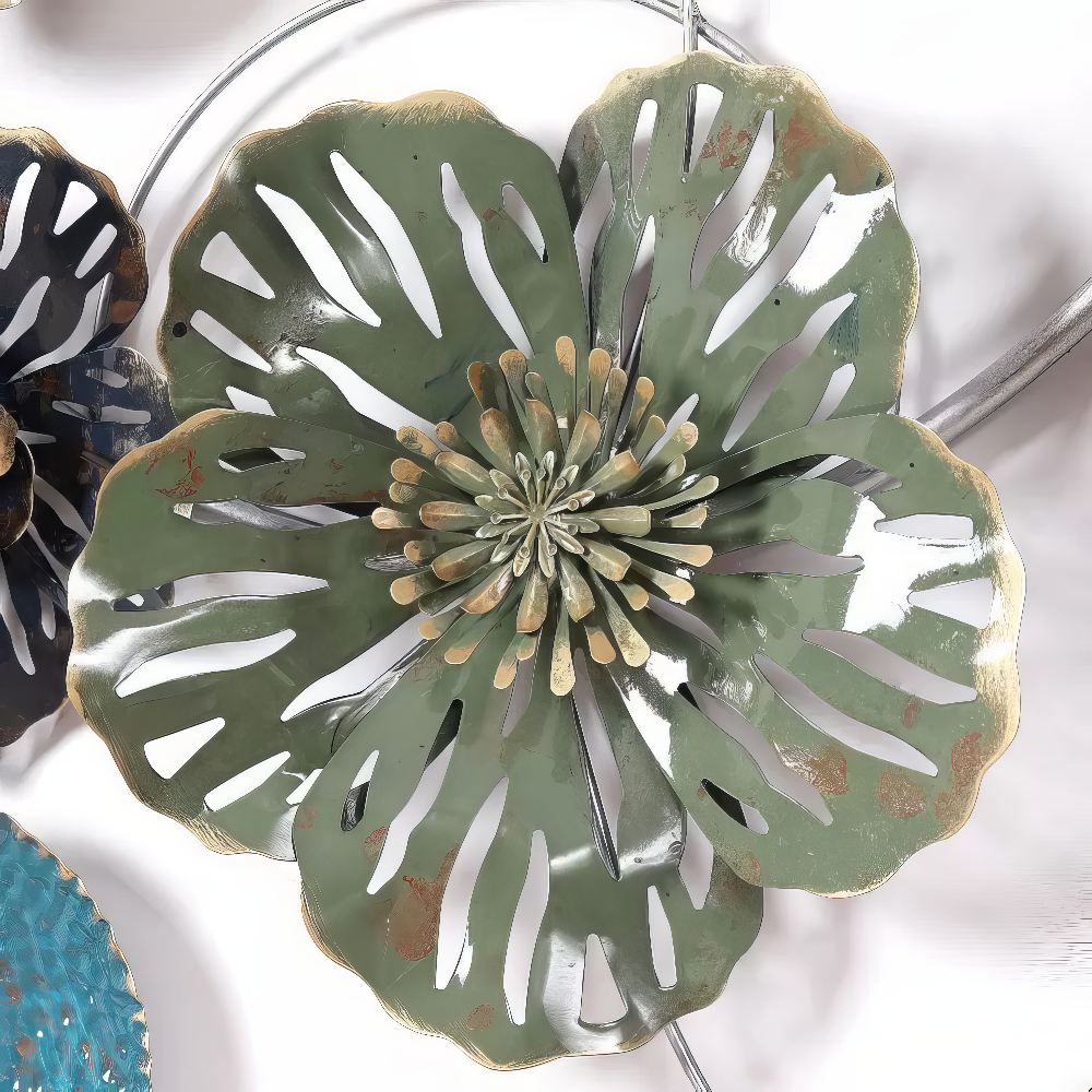 Decoratiune Metalica de Perete LuxCanva® OceanWhisper A0391, din Metal, Orizontala, Albastru, Auriu, Alb, Negru, Dimensiune Mare 157 x 70 x 7 cm