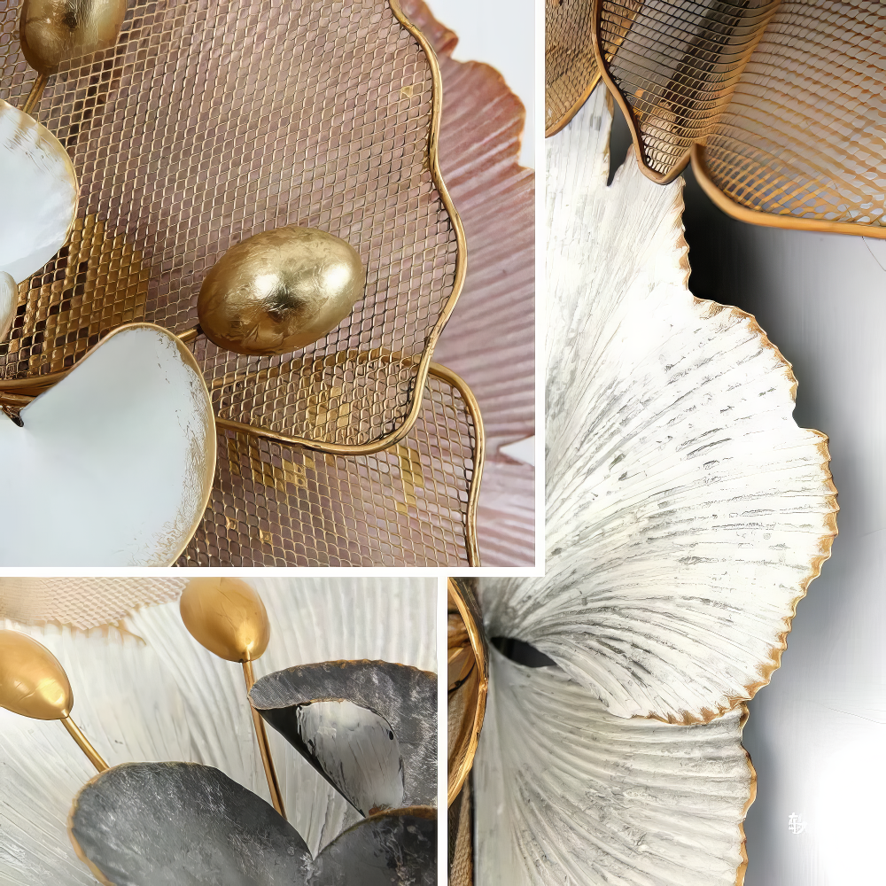 Decoratiune Metalica de Perete LuxCanva® CrystalBloom A2025M Roz, din Metal, Orizontala, Roz, Auriu, Gri, Dimensiune Mare 160 x 64 cm