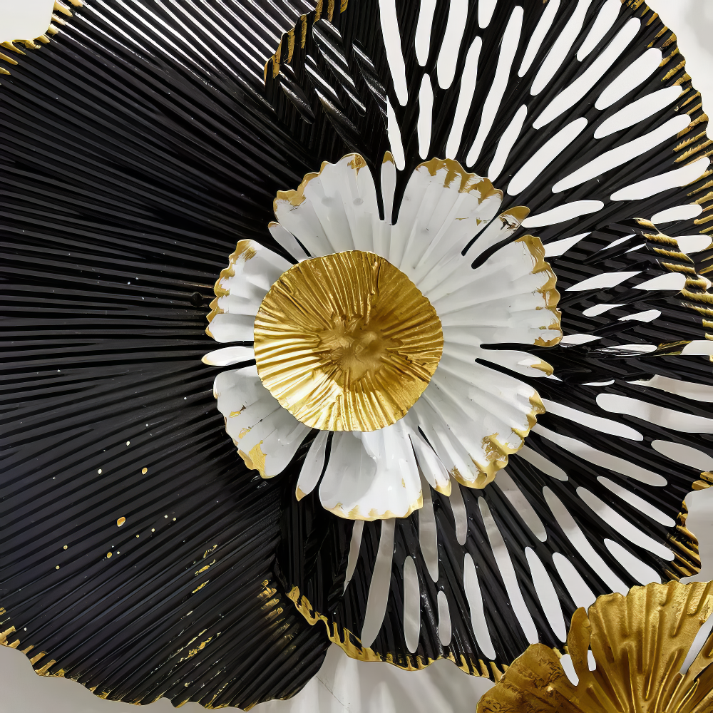 Decoratiune Metalica de Perete LuxCanva® RoyalSimplicity A0963, din Metal, Orizontala, Negru, Auriu, Alb, Dimensiune Mare 155 x 70 cm