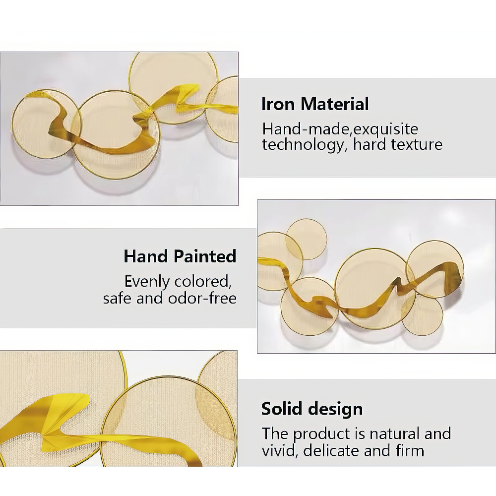 Decoratiune Metalica de Perete LuxCanva® Golden Flow A2525, din Metal, Orizontala, Auriu, Dimensiune Mare 180 x 68 cm