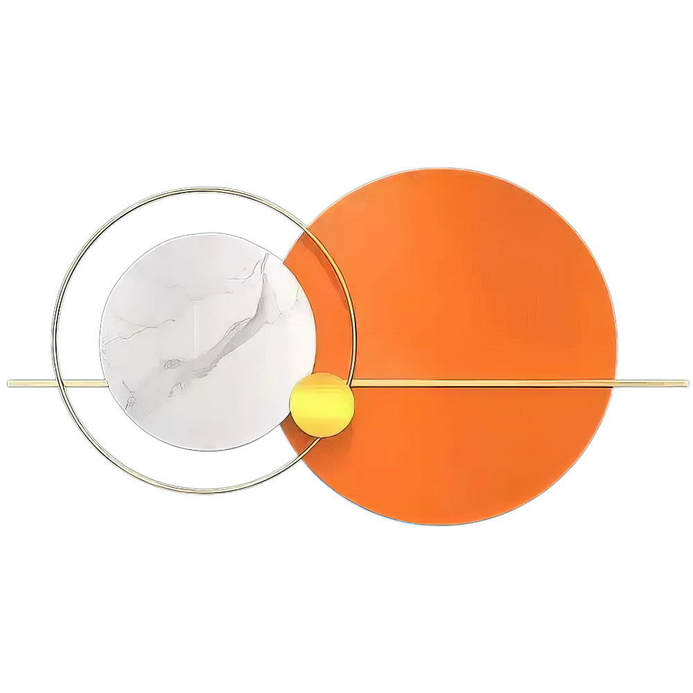 Decoratiune Metalica de Perete LuxCanva® Solar Harmony A2259, din Metal, Orizontala, Portocaliu, Alb, Auriu, Dimensiune Mare 110 x 60 cm