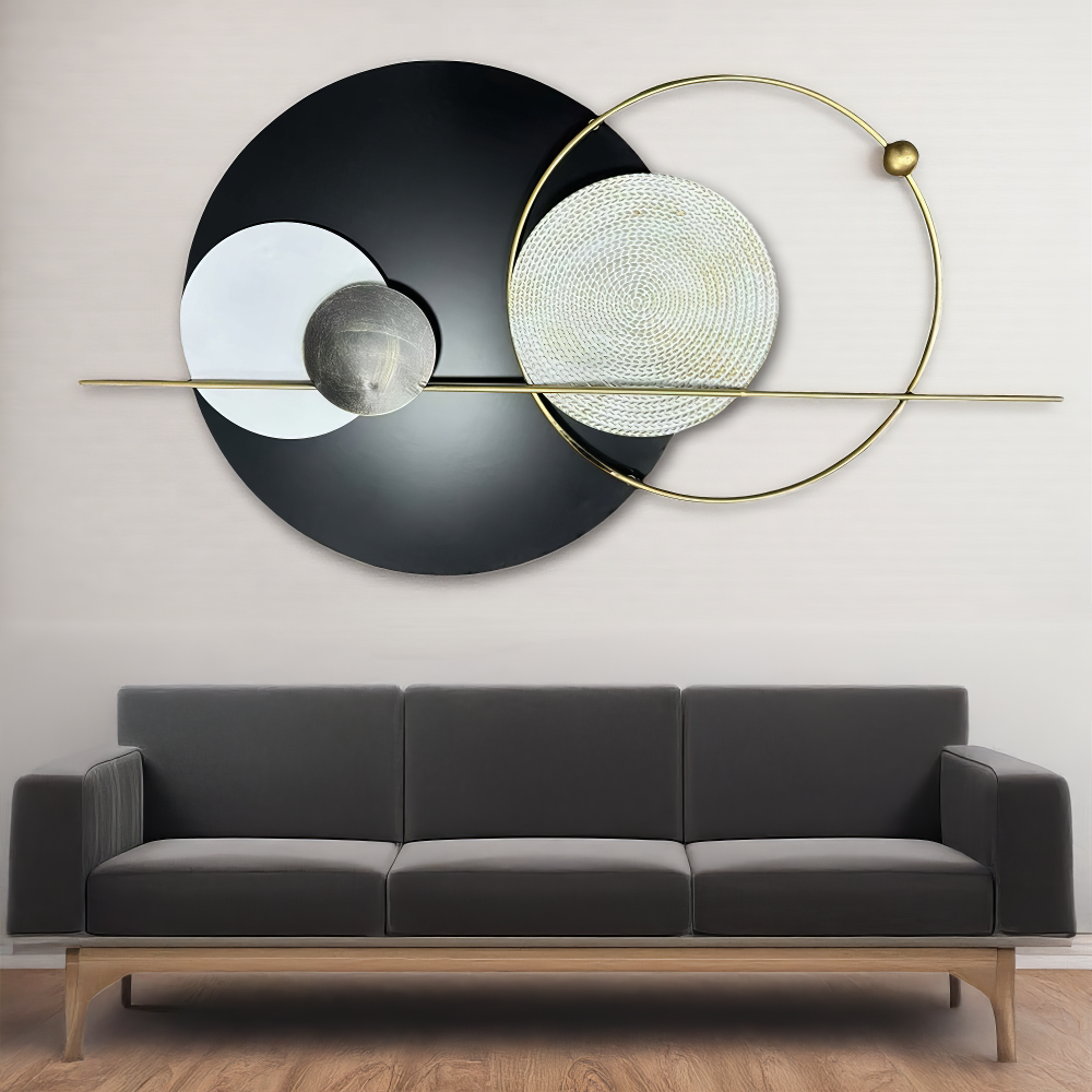 Decoratiune Metalica de Perete LuxCanva® Element Lines A2261, din Metal, Negru, Gold, Alb, Gri, Auriu, Dimensiune Mare 110 x 60 cm