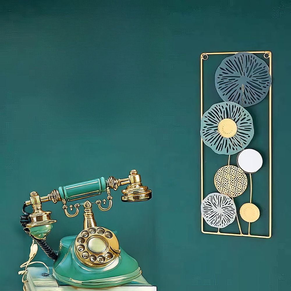 Decoratiune Metalica de Perete LuxCanva® BloomFrame A2920, din Metal, Verticala, Albastru, Auriu, Argintiu, 22 × 60 x 2 cm