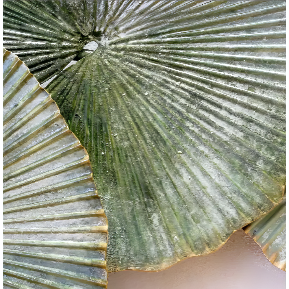 Decoratiune Metalica de Perete LuxCanva® Green Serenity A2508, din Metal, Orizontala, Verde Salvie, Auriu, Dimensiune Mare 165 x 77 cm