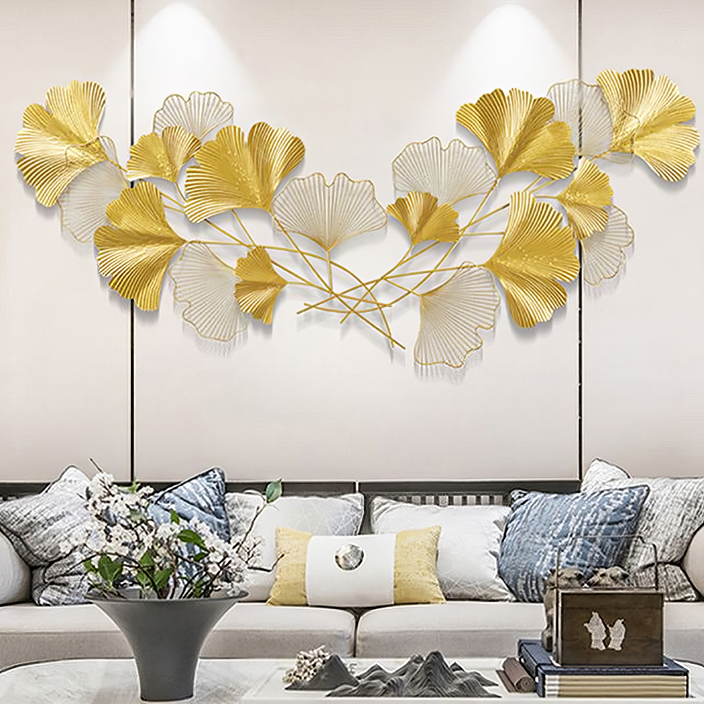 Decoratiune Metalica de Perete LuxCanva® Twin Glow A2024, din Metal, Orizontal, Gold, Dimensiune Mare 200 x 80 cm