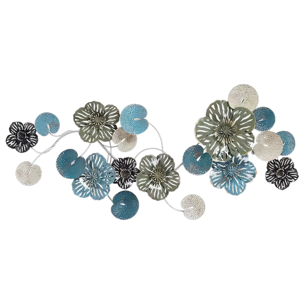 Decoratiune Metalica de Perete LuxCanva® OceanWhisper A0391, din Metal, Orizontala, Albastru, Auriu, Alb, Negru, Dimensiune Mare 157 x 70 x 7 cm