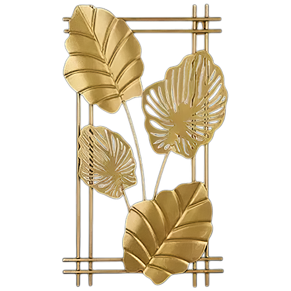 Decoratiune Metalica de Perete LuxCanva® 4Leafs Frame A2931, din Metal, Verticala, Auriu, Dimensiune Mare 30 × 45 × 2 cm