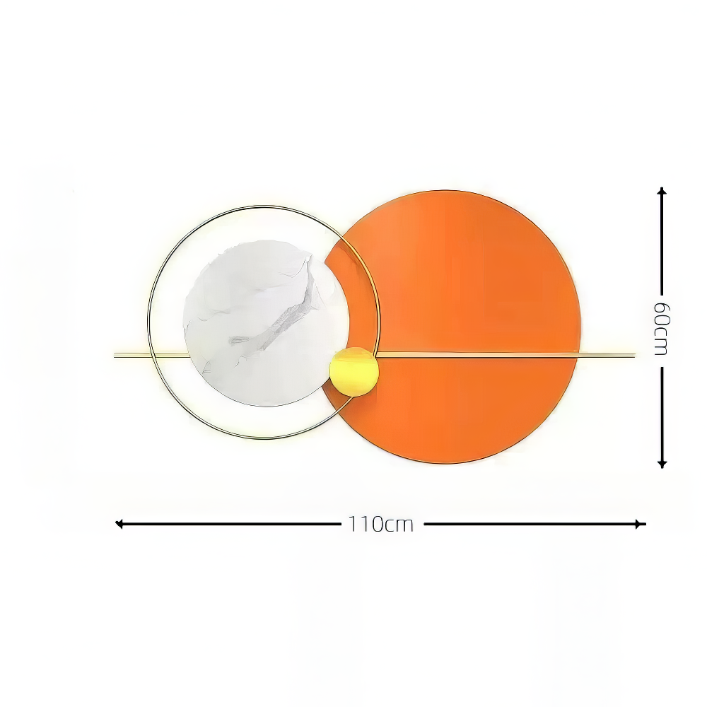Decoratiune Metalica de Perete LuxCanva® Solar Harmony A2259, din Metal, Orizontala, Portocaliu, Alb, Auriu, Dimensiune Mare 110 x 60 cm
