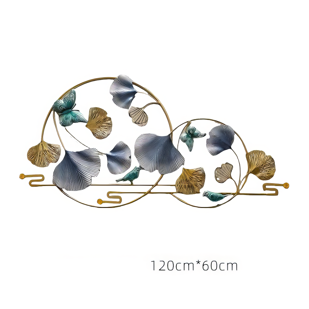 Decoratiune Metalica de Perete LuxCanva® BlueHaven A2035, din Metal, Orizontala, Albastru, Verde, Auriu, Dimensiune Mare 120 x 60 cm