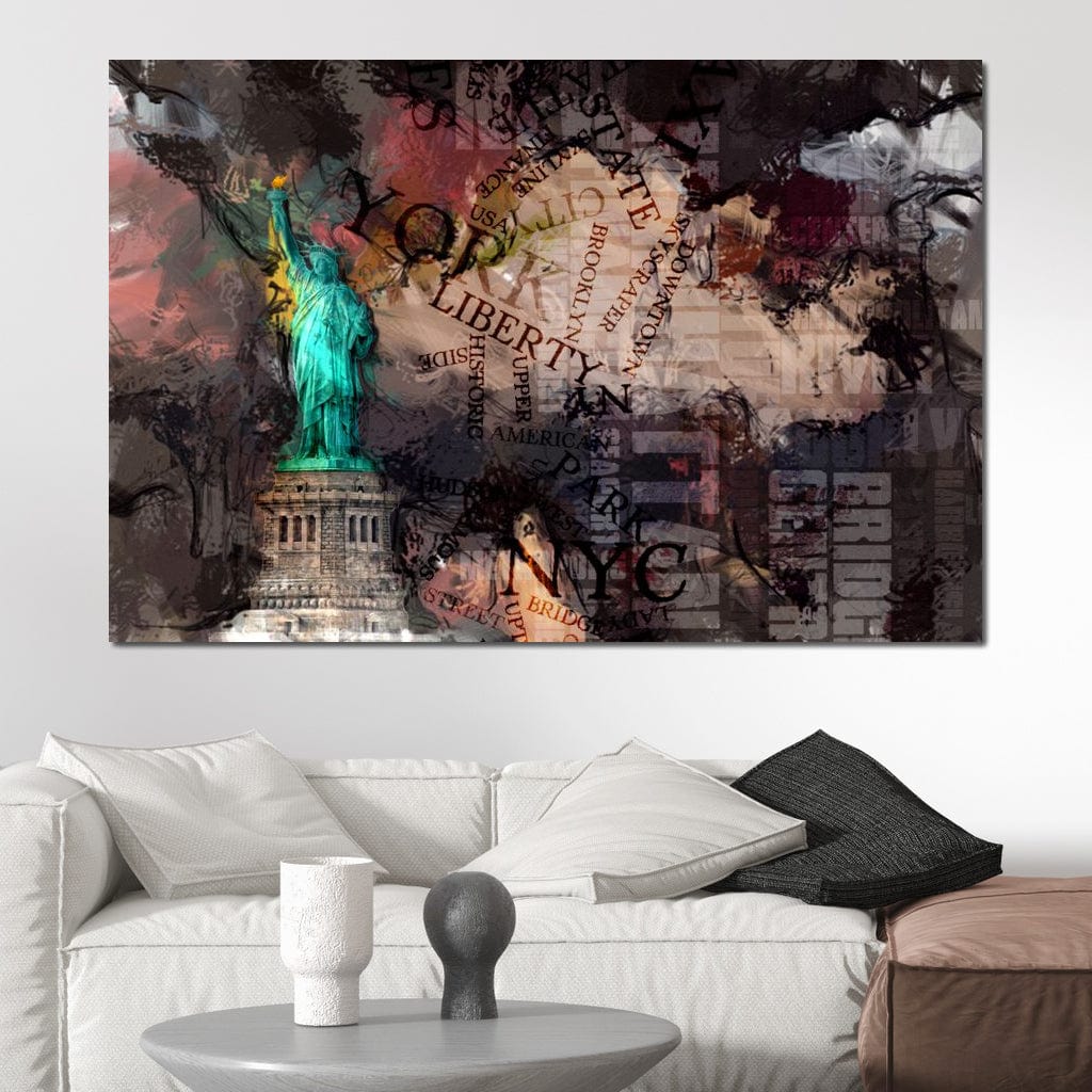 Tablou Canvas Premium, LuxCanva® O1046, Simboluri Americane, Statuie, Libertate, Visare, Manhattan, Abstract, Expresiv, Eclectic, Cosmopolit, Arta, Progres, Independenta, Birou, Living, Dormitor