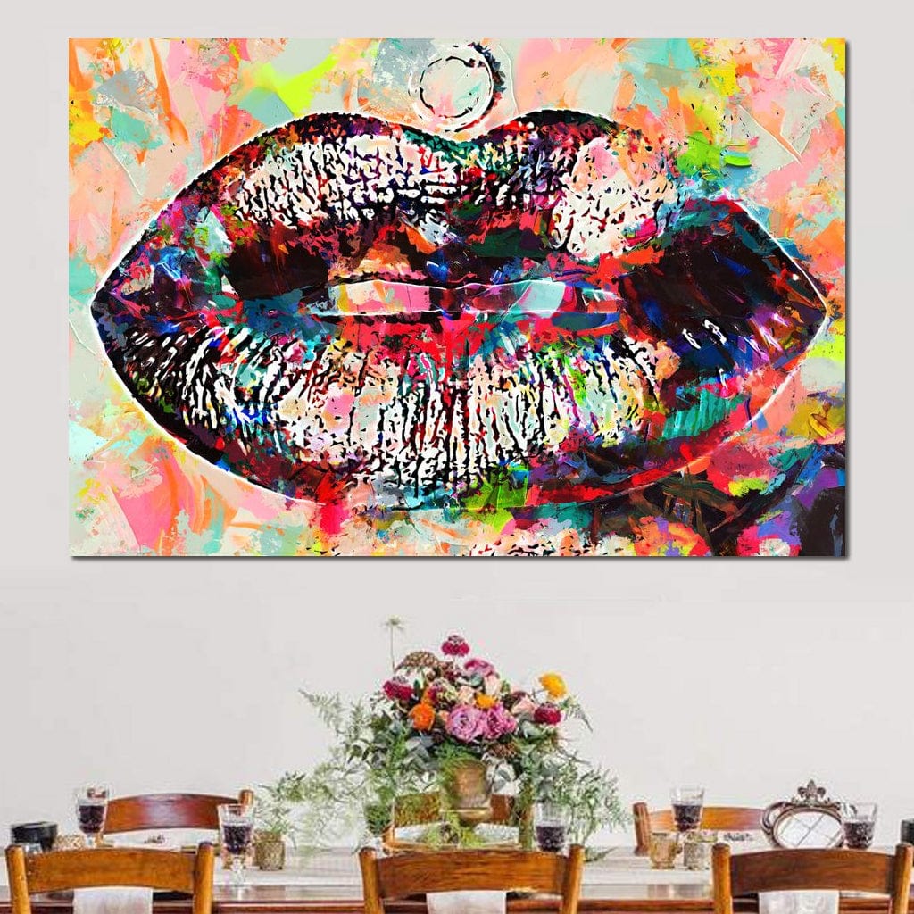 Tablou Canvas Premium LuxCanva® E1028, Sarut Pop Art, Buze, Glamour, Neon, Cromatic, Senzualitate, Living Room, Culori vibrante