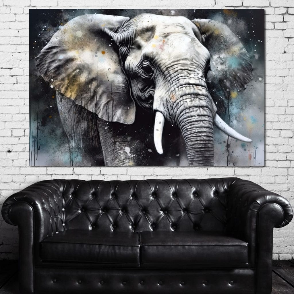 Tablou Canvas Premium, LuxCanva® M1313, Pulbere de Univers, Elefant, Artistic, Profil, Pictura, Colti, Grafit, Cenusiu, Abstract, Realist, Animal, Salbatic, Birou, Living, Camera Copil