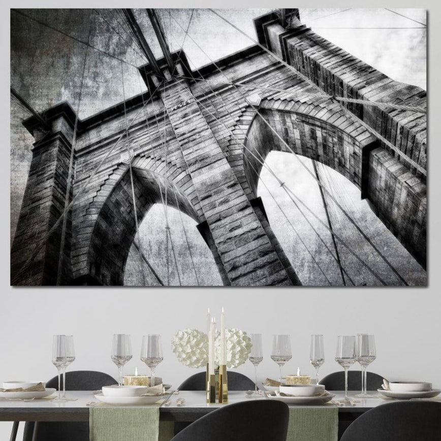 Tablou Canvas Premium, LuxCanva® O1041, Podul Brooklyn, New York, Arhitectura, Iconic, Pod, Infinit, Industrial, Urban, Atemporal, Stabilitate, Rezistenta, Maretie, Vis, Birou, Living, Dormitor