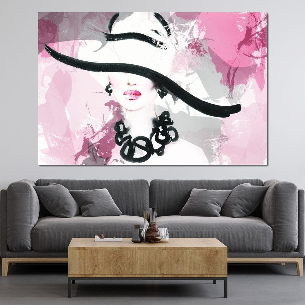 Tablou Canvas Premium, LuxCanva® G1083, Chic si Elegant, Palarie, Accesoriu, Colier, Roz, Sofisticata, Stil, Fashion, Lady, Bijuterie, Living, Dormitor