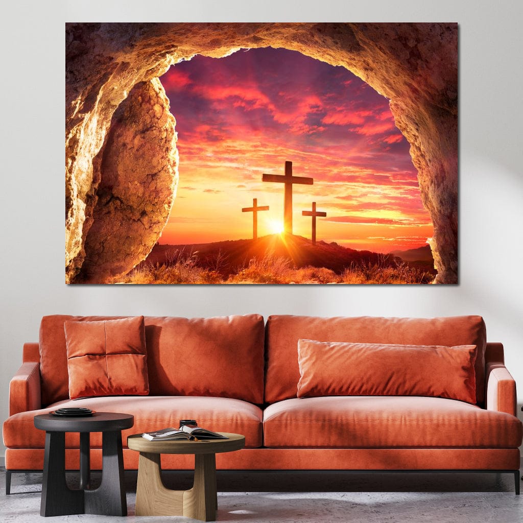 Tablou Canvas Premium LuxCanva® H1017 Lumina Invierii , Cruce, Inviere, Lumina, Jertfa, Promisiune, Rasarit, Salvare, Vesnicie, Living, Dormitor