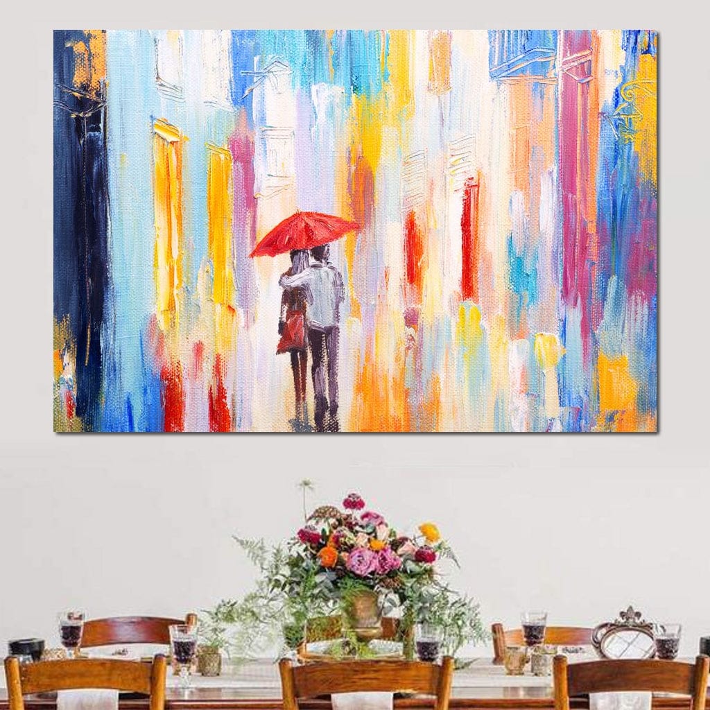 Tablou Canvas Premium LuxCanva® E1035, Ploaie Romantica, Colorit, Ploaie, Imbratisare, Armonie, Comunicare, Living Room, Culori vibrante