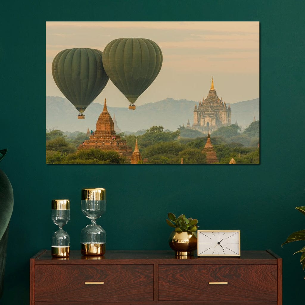 Tablou Canvas Premium LuxCanva® I105, Povestea Templelor, Balon, Templu, Calatorie, Natura, Bagan, Aventura, Zen, Magie, Myanmar, Istorie, Living, Dormitor