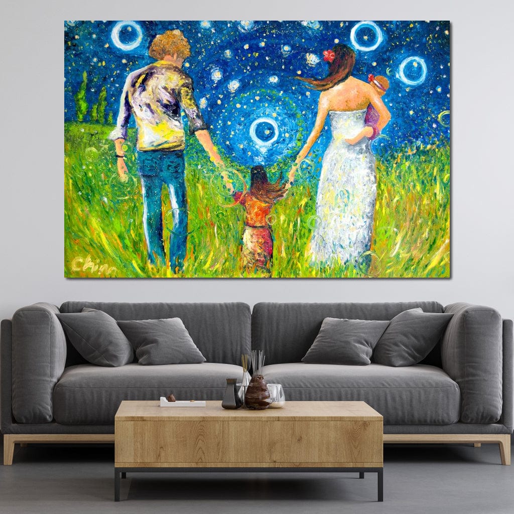 Tablou Canvas Premium, LuxCanva® K1020, Familia Impreuna, Mama, Tata, Copil, Cer, Pasi, Plimbare, Timp, Infinit, Iubire, Vesnicie, Inimi, Calatorie, Armonie, Emotie, Iubitor, Camera Copii