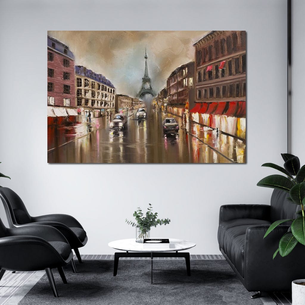 Tablou Canvas Premium, LuxCanva® O1010, Eiffel la Apus, Paris, Bulevard, Ploaie, Apus, Romantism, Turn, Franta, Capitala, Cafenele, Décor, Vacanta, Iconic, Impresionism, Birou, Living, Dormitor