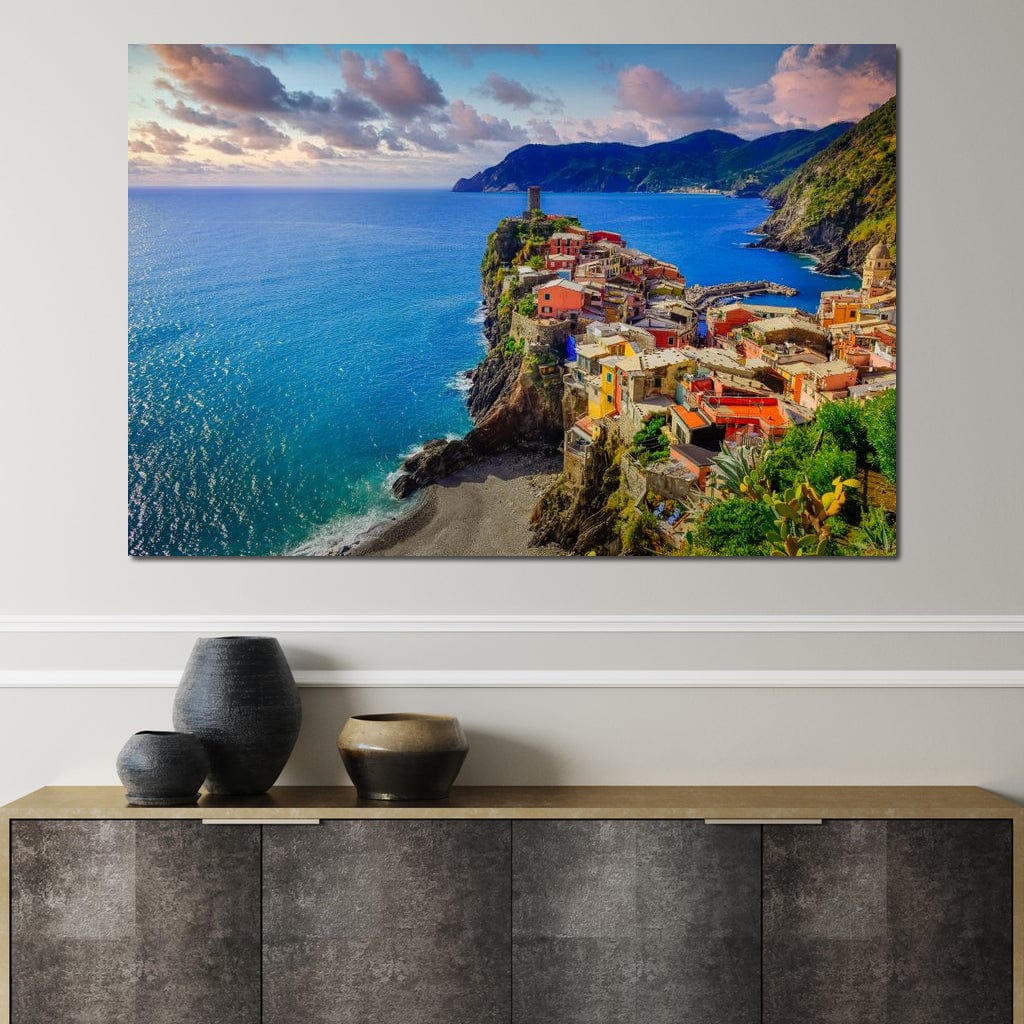 Tablou Canvas Premium, LuxCanva® O1006, Paradis pe Riviera Italiana, Cinque, Terre, Mediterana, Mare, Stanca, Oras, Refugiu, Italia, Poveste, Vacanta, Liniste, Coasta, Case, Birou, Living, Dormitor