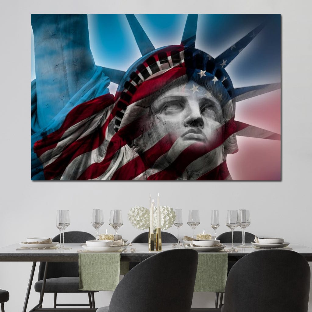 Tablou Canvas Premium, LuxCanva® O1047, Eterna Gardiana, Libertate, America, Spirit, Natiune, Steag, Vis, Patriotism, Simbol, Statuie, Identitate, Independenta, Democratic, Birou, Living, Dormitor