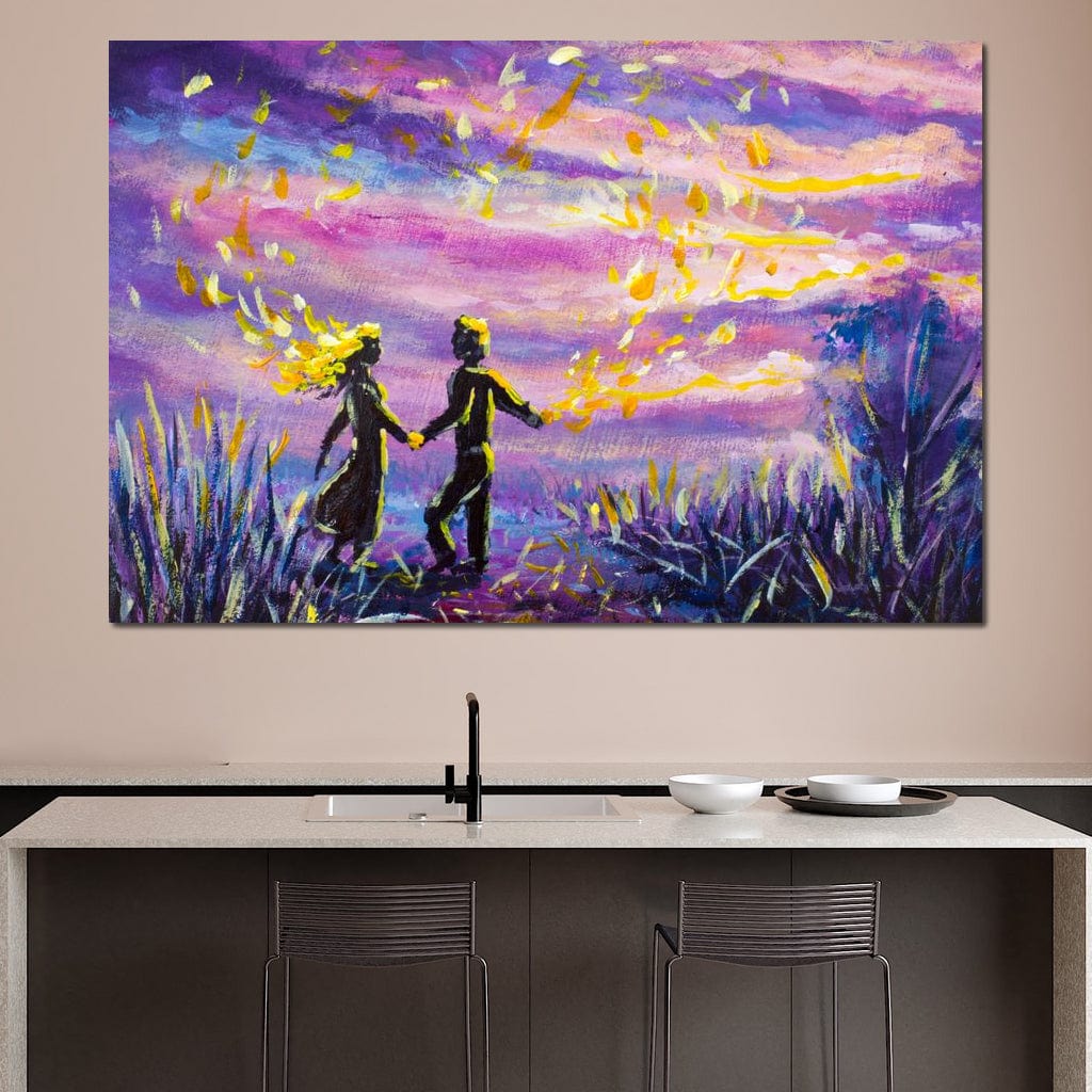 Tablou Canvas Premium LuxCanva® E1032, Mana in Mana Spre Infinit, Magie, Visare, Eternitate, Lila, Cuplu, Living Room, Culori vibrante