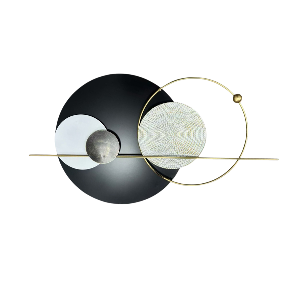 Decoratiune Metalica de Perete LuxCanva® Element Lines A2261, din Metal, Negru, Gold, Alb, Gri, Auriu, Dimensiune Mare 110 x 60 cm