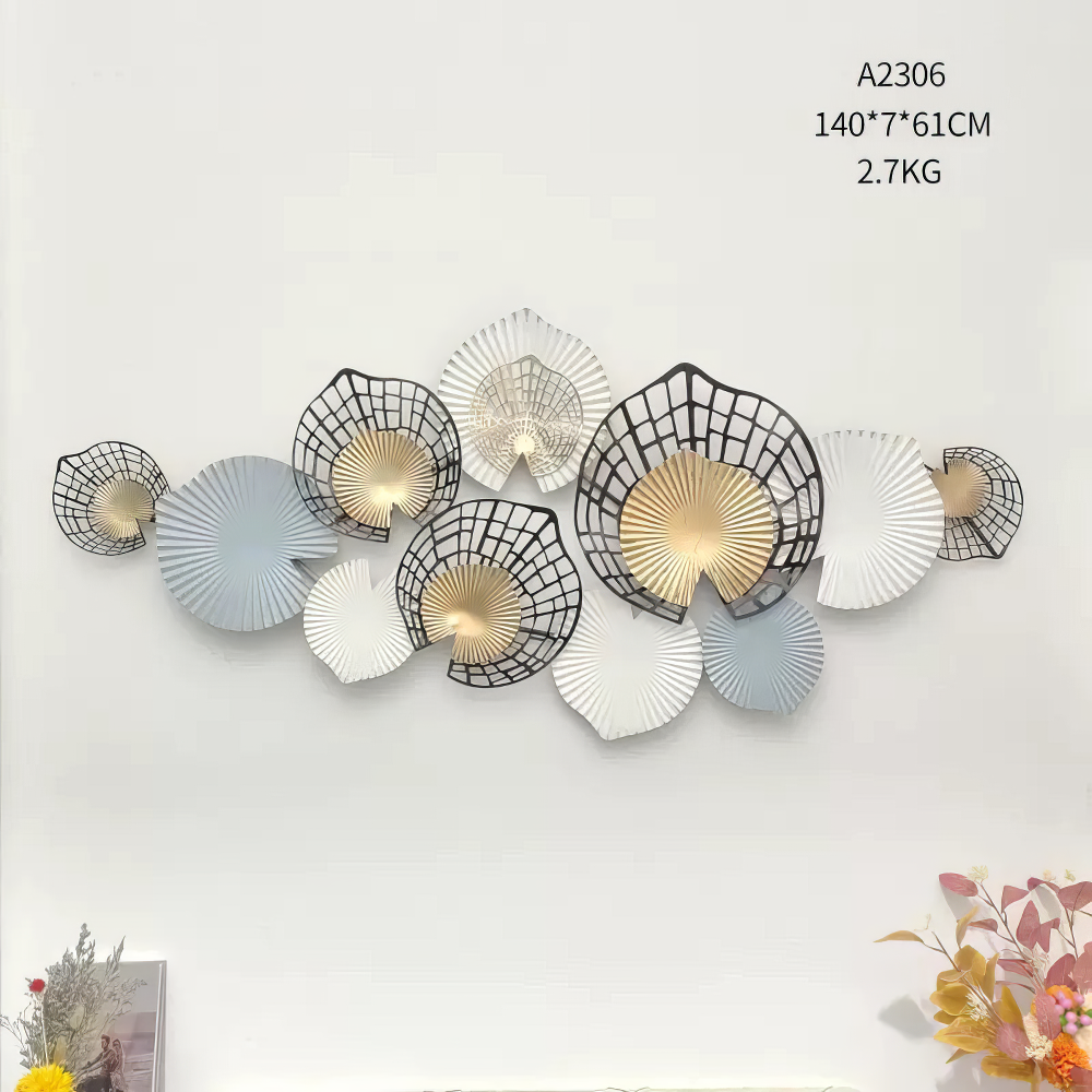 Decoratiune Metalica de Perete LuxCanva® Metal Shadows A2306, din Metal, Negru, Gold, Alb, Gri, Auriu, Dimensiune Mare 140 x 61 cm